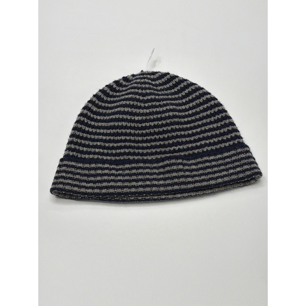 Bonobos Mens Striped Merino‎ Wool Cashmere Beanie Hat Navy Grey OS